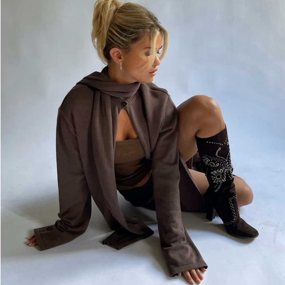 Djerf Avenue Button Up Cardigan Cocoa